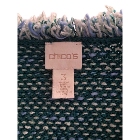 Chico's Green Tweed Fringe Open Front Cardigan Sweater Wool Blend Women's 3 XL - Picture 2 of 10